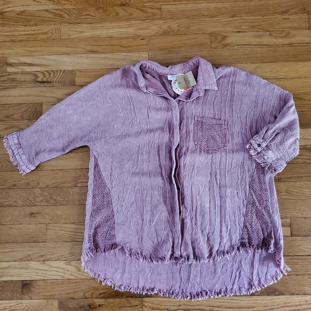 Umgee Boho Rustic Button Down Blouse